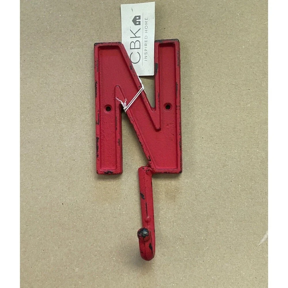 Midwest-CBK Red Cast Iron Letter N cabin metal wall hook Flat Distressed finish